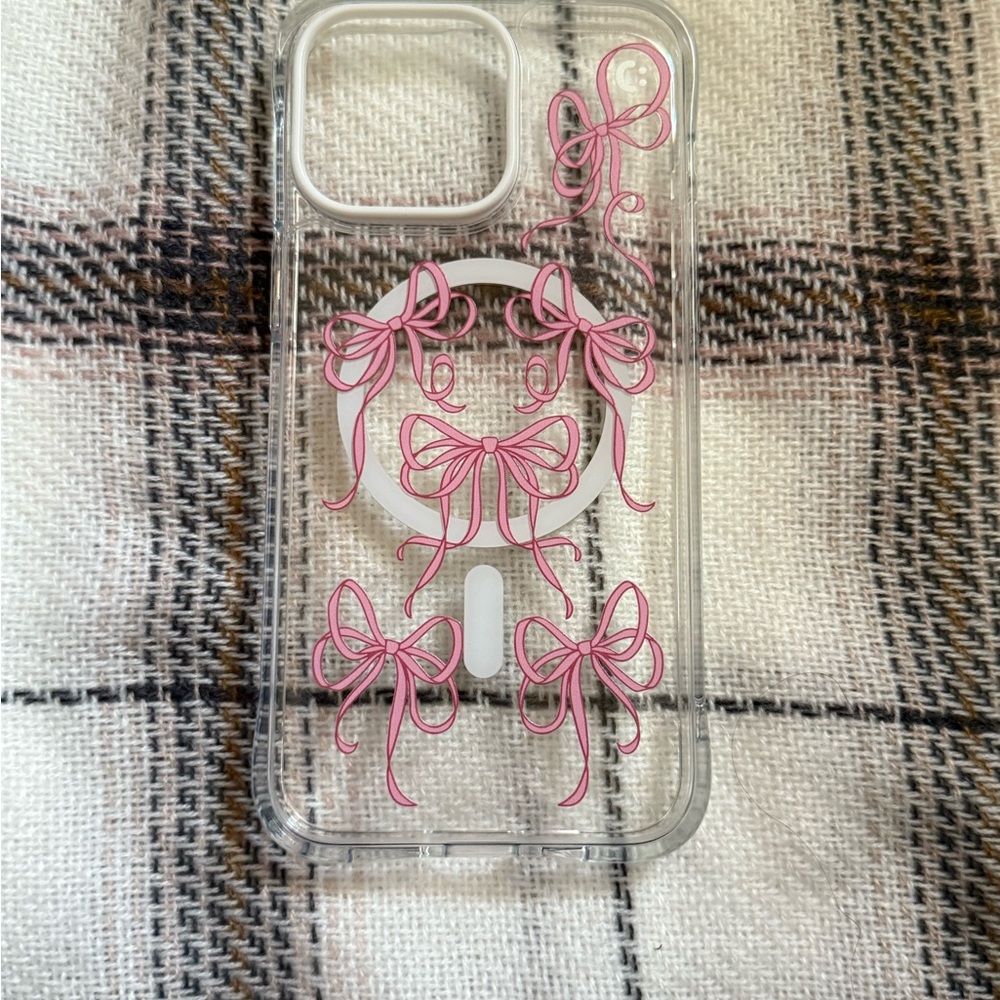 Clear Phone Case with Pink Bow Design Cyril IPhone 15 pro max